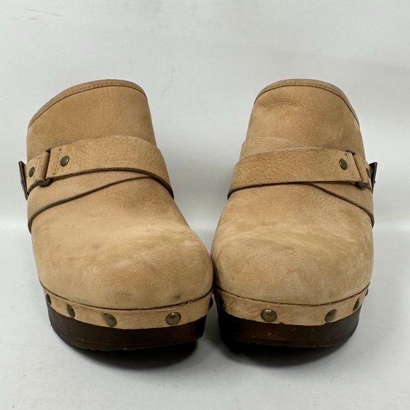 UGG Nubuck Leather Studded Slip On Wedge Mules Heels Womens - Picture 7 of 15